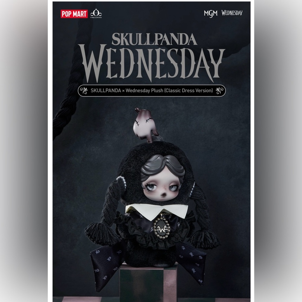 POP MART x SKULLPANDA x Wednesday – Plush Doll (Classic Dress Version) 🖤🕷️: